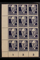 1952-53 80pf Blackish Blue Thalmann Ordinary Paper (Michel 339z, SG E94), Never Hinged Mint Lower Left Corner BLOCK Of 1 - Autres & Non Classés