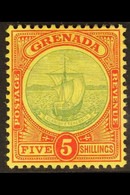 1908-11 5s Green And Red On Yellow "Badge Of The Colony", SG 88, Very Fine Mint. For More Images, Please Visit Http://ww - Grenada (...-1974)