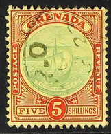 1908-11 5s Green And Red On Yellow, SG 88, Neat Part G.P.O. Cds. For More Images, Please Visit Http://www.sandafayre.com - Grenade (...-1974)