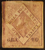 NAPLES 1858 20 Gr Lake, Sassone 12 (SG 6), 4 Margin Unused With Partial O.g. With Slight Thinning Towards The Top. Signe - Unclassified