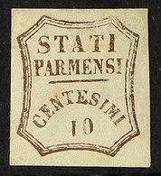 PARMA PROVISIONAL GOVERNMENT 1859 10c Brown FIGURE "1" INVERTED Variety (Sassone 14b, SG 29a), Mint Part Gum, Four Good  - Unclassified