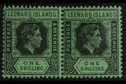 1938-51 1s Black & Grey On Emerald KGVI, SG 110bb, Never Hinged Mint Horizontal PAIR, Very Fresh. (2 Stamps) For More Im - Leeward  Islands