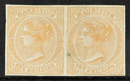 1862 1s Buff, No Watermark, IMPERF PROOF PAIR On Ungummed Paper, As SG 52, Clear Margins All Round, One Stamp With Small - Mauritius (...-1967)