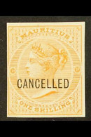 1872 1s Orange (as SG 70) IMPERF PROOF On Thick Unwatermarked And Ungummed Paper, Overprinted "CANCELLED", Very Fine Unu - Mauritius (...-1967)