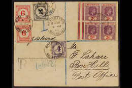 1945 (2 Aug) Registered Env From Beau Bassin To Rose Hill, Franked 3c Reddish Purple & Scarlet Block Of Four, BOTH Right - Mauritius (...-1967)