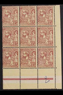 1901 15c Purple-brown On Yellow (Yvert 24, SG 24), Never Hinged Mint Lower Right Corner BLOCK Of 9 With One Stamp Showin - Other & Unclassified