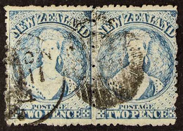 1864 2d Pale Blue Plate I (worn) Chalon Watermark 'NZ' Perf 13, SG 105, Used Horizontal PAIR, Scarce & Attractive Multip - Altri & Non Classificati