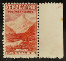 1899 (no Watermark, Perf 11) 5s Vermilion Mount Cook, SG 270, Lightly Hinged Mint Marginal Example, Rough Perfs At Base. - Altri & Non Classificati