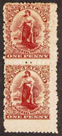 1902 (Jan) "Universal" (Cowan Paper, No Watermark, Mixed Perfs) 1d Carmine, SG 299, Fine Mint VERTICAL PAIR, The Lower S - Altri & Non Classificati