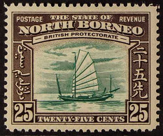 1939 25c Green & Chocolate Native Boat Pictorial With VIGNETTE PRINTED DOUBLE ONE ALBINO Variety, SG 313a, Very Fine Min - North Borneo (...-1963)