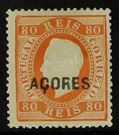 AZORES 1875-76 80r Orange Straight Label Perf 13½ Overprint Type 2 (SG 45, Scott 27, Afinsa 21 B), Fine Mint, Very Fresh - Altri & Non Classificati
