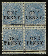 1888 1d On 2½d Ultramarine, SG 28, Fine Mint Block Of 4. Scarce Multiple. For More Images, Please Visit Http://www.sanda - St.Christopher-Nevis-Anguilla (...-1980)