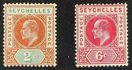 1906 2c Chestnut And Green And 6c Carmine, Wmk Mult Crown CA, Both With DENTED FRAME Variety, SG 60a And SG 62a Mint, Th - Seychelles (...-1976)