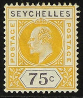 1906 75c Yellow And Violet, Wmk Crown CA, DENTED FRAME Variety, SG 54a, Fine Mint. For More Images, Please Visit Http:// - Seychelles (...-1976)