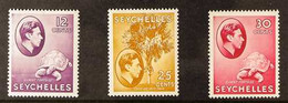 1938 12c Reddish Violet, 25c Reddish Violet, 30c Carmine, SG 139, 141, 142, All Very Fine Never Hinged Mint. (3 Stamps)  - Seychelles (...-1976)