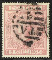 1867-83 5s Rose, Pl 4, White Paper, SG 134, Good Used With Slight Thin On Right. Rare Stamp, Cat £3,800! For More Images - Other & Unclassified