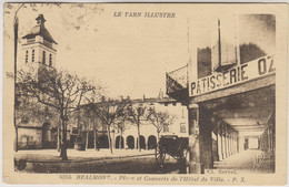 D81 - RÉALMONT-LOT DE 2 CARTES-PLACE ET COUVERTS L'HÔTEL DE VILLE-Pâtisserie-Calèche/PLACE DE L'ÉGLISE-Épicerie Palaffre - Realmont