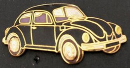 VW - VOITURE - CAR - AUTOMOBILE - COCCINELLE NOIRE - FOND GRIS - PHARES JAUNE - (3cm /1,5cm) -  VOLKSWAGEN -   (JAUNE) - Volkswagen