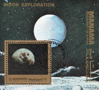 Mond-Oberfläche 1972 Manama Block 184 A O 1€ Perforiert Moon Exploration Raumfahrt Bloque Bloc M/s Space Sheet Ss Bf VAE - América Del Norte
