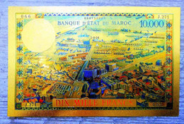 ★ MAROC : BILLET POLYMER " OR " AVEC COULEURS DU 10000 FRANCS ANNEES 1950 ★ - Marocco