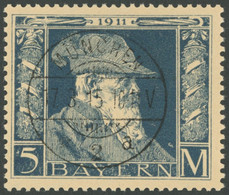 BAYERN 89II O, 1911, 5 M. Luitpold, Type II, Pracht, Mi. 220.- - Other & Unclassified