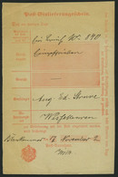 SCHLESWIG-HOLSTEIN BLANKENMOOR, Handschriftlich Auf Einlieferungsschein (1892), Pracht - Prephilately