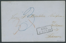 SCHLESWIG-HOLSTEIN 1851, KIEL, R2 Auf Briefhülle Nach Fehmarn, Taxvermerke In Rot Und Blau, Kabinett - Prephilately