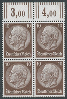 Dt. Reich 486WOR VB **, 1933, 10 Pf. Hindenburg, Wz. 2, Walzendruck, Im Oberrandviererblock, Normale Zähnung, Postfrisch - Nuovi