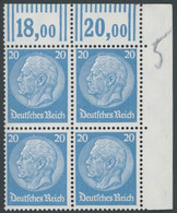 Dt. Reich 489WOR VB **, 1933, 20 Pf. Hindenburg, Wz. 2, Walzendruck, Im Rechten Oberen Eckrandviererblock, Postfrisch, P - Nuovi