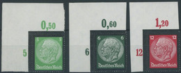 Dt. Reich 549/50,552POR **, 1934, 5, 6 Und 12 Pf. Hindenburg-Trauer, Plattendruck, Je Aus Der Linken Oberen Bogenecke, P - Nuovi