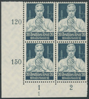 Dt. Reich 562 VB **, 1934, 20 Pf. Stände Im Unteren Linken Eckrandviererblock Mit Form Nr. 1 Postfrisch, Pracht - Nuovi