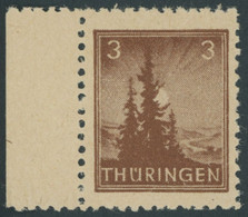 THÜRINGEN 92AXbt **, 1946, 3 Pf. Siena, Vollgummierung, Gelblichgraues Papier, Pracht, Gepr. Zierer, Mi. 140.- - Other & Unclassified