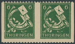 THÜRINGEN 95AXatUs Paar *, 1945, 6 Pf. Dunkelgrün, Vollgummierung, Gelblichgraues Papier, Im Waagerechten Paar, Senkrech - Other & Unclassified