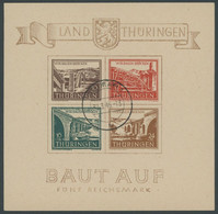 THÜRINGEN Bl. 4a O, 1946, Brückenblock, Type I, Mit Ersttagsstempel WEIMAR, Zarte, Kaum Sichtbare Randbüge, Pracht, Foto - Other & Unclassified