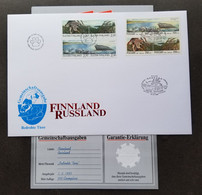 Finland Russia Joint Issue Nature Protection 1995 Marine Wildlife Seals Lynx  (FDC) *dual PMK *guaranty Card *limited - Covers & Documents