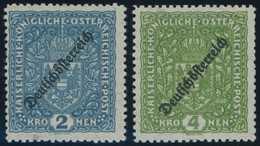 ÖSTERREICH 1918-1938 243,245IIB *, 1919, 2 Kr. Preußischblau Und 4 Kr. Dunkelgelblichgrün, Type II, Gezähnt L 111/2, Fal - Other & Unclassified