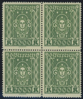 ÖSTERREICH 1918-1938 405AIb VB **, 1922, 2000 Kr. Schwarzgelblichgrün, Gezähnt L 121/2, Im Viererblock, Postfrisch, Prac - Other & Unclassified