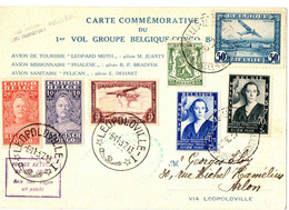 CARTE COMMEMO DU 1ER VOL GROUPE BELGIQUE CONGO BELGE . 1937 - Cartas & Documentos