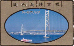 Télécarte DOREE JAPON / 110-016 - PONT  AKASHI & BATEAU - PEARL BRIDGE & SHIP JAPAN GOLD Phonecard - 988 - Schiffe