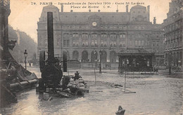 Paris     75008     Inondations 1910  . Gare Saint Lazare Et Place De Rome   (voir Scan) - Überschwemmung 1910