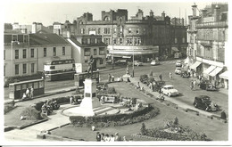REAL PHOTOGRAPH - POSTCARD SIZE - BURNS STATUE SQUARE - AYR - CARS - BUS - SHOPS - 1950's? - Ayrshire