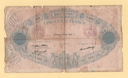 Billet - Cinq Cents Francs - 500 - 1933 - 500 F 1888-1940 ''Bleu Et Rose''