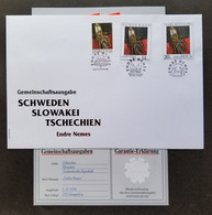 Sweden - Czech Republic - Slovakia Joint Issue Nemes Endre Painting 1996 (joint FDC) *dual PMK *guaranty Card *limited - Cartas & Documentos