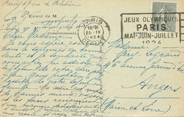 1924- C P A Affr.15 C Oblit. Frankers " JEUX OLYMPIQUES /PARIS / MAI-JUIN-JUILLET / 1924 " De PARIS / DEPART - Estate 1924: Paris