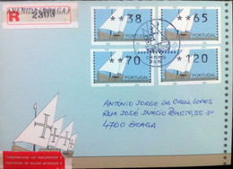 Portugal - ATM Machine Stamps - FDC (cover) - CARAVELA PORTUGUESA 1992 - Circulated, Registered, Cancel Braga - Frankeermachines (EMA)