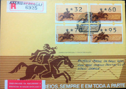 Portugal - ATM Machine Stamps - FDC (cover) - CORREIOS SEMPRE E EM TODA A PARTE 1990 Circulated, Registered Cancel Braga - Máquinas Franqueo (EMA)