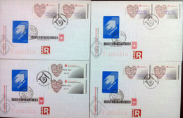 Portugal - ATM Machine Stamps - FDC (cover) X 4 - ANO INTERNACIONAL FAMÍLIA 2004 - CORREIO AZUL Registered, Cancel Braga - Machines à Affranchir (EMA)