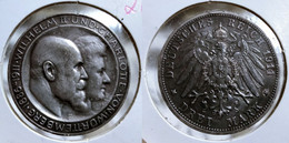 GERMANY - GERMAN STATES - WURTTEMBERG 3 MARK 1911 F Km#636 SILVER (G#04-26) - 2, 3 & 5 Mark Silver