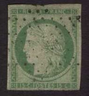 CLASSIQUE DE FRANCE N° 2 ; 15 ç VERT  OBLITERÉ ÉTOILE DE PARIS  , SIGNÉ CALVES 1er  CHOIX - 1849-1850 Ceres