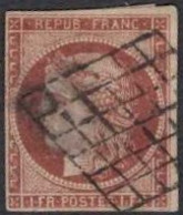 FRANCE CLASSIQUE CERES N° 6 A   ROUGE BRUN    1Fr   OBLITERÉ GRILLE SIGNÉ - 1849-1850 Ceres